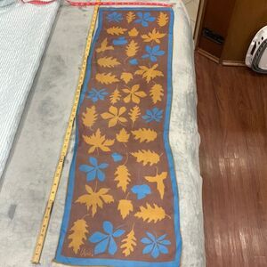 Vintage Vera Neuman falling leaves oblong scarf blue tan